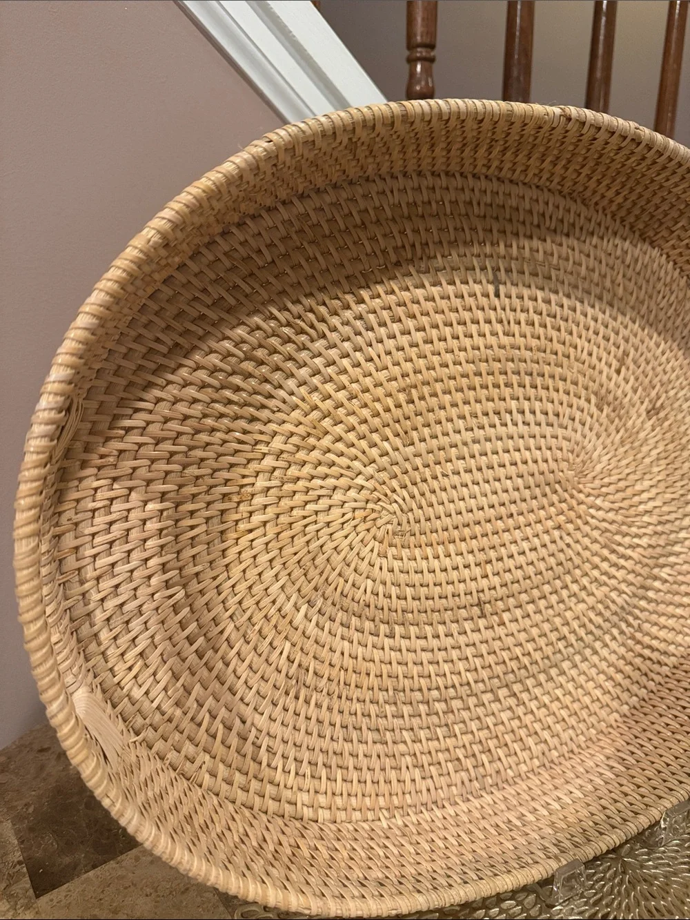 Pottery Barn Tava Natural Handwoven Oval Tray with Side Handles